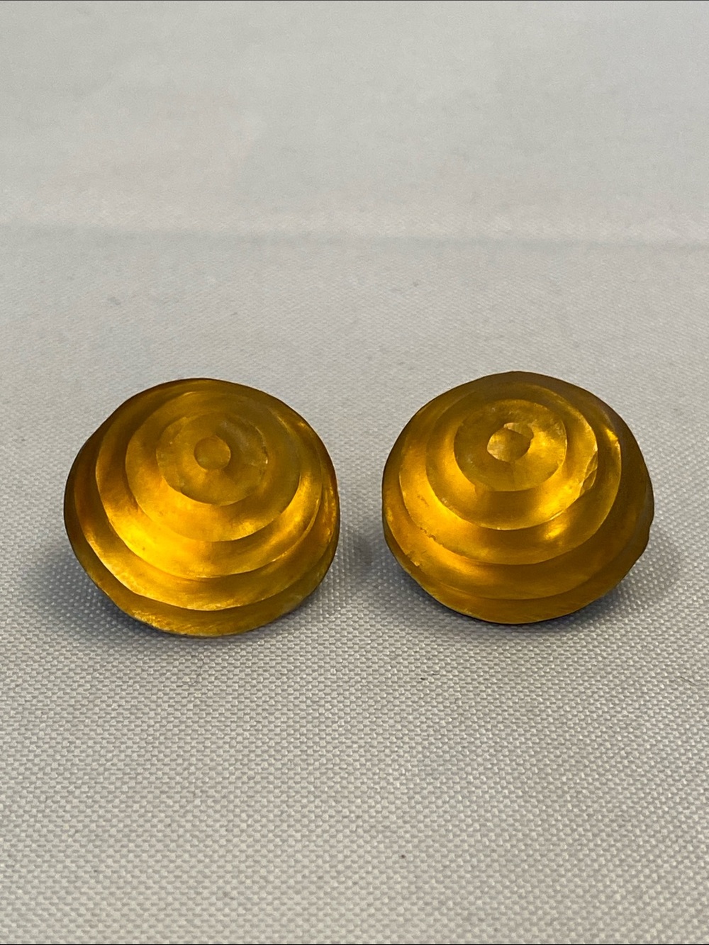 Vintage Alexis Bittar Golden Amber Layered Lucite Modernist Disc Clip-On Earring